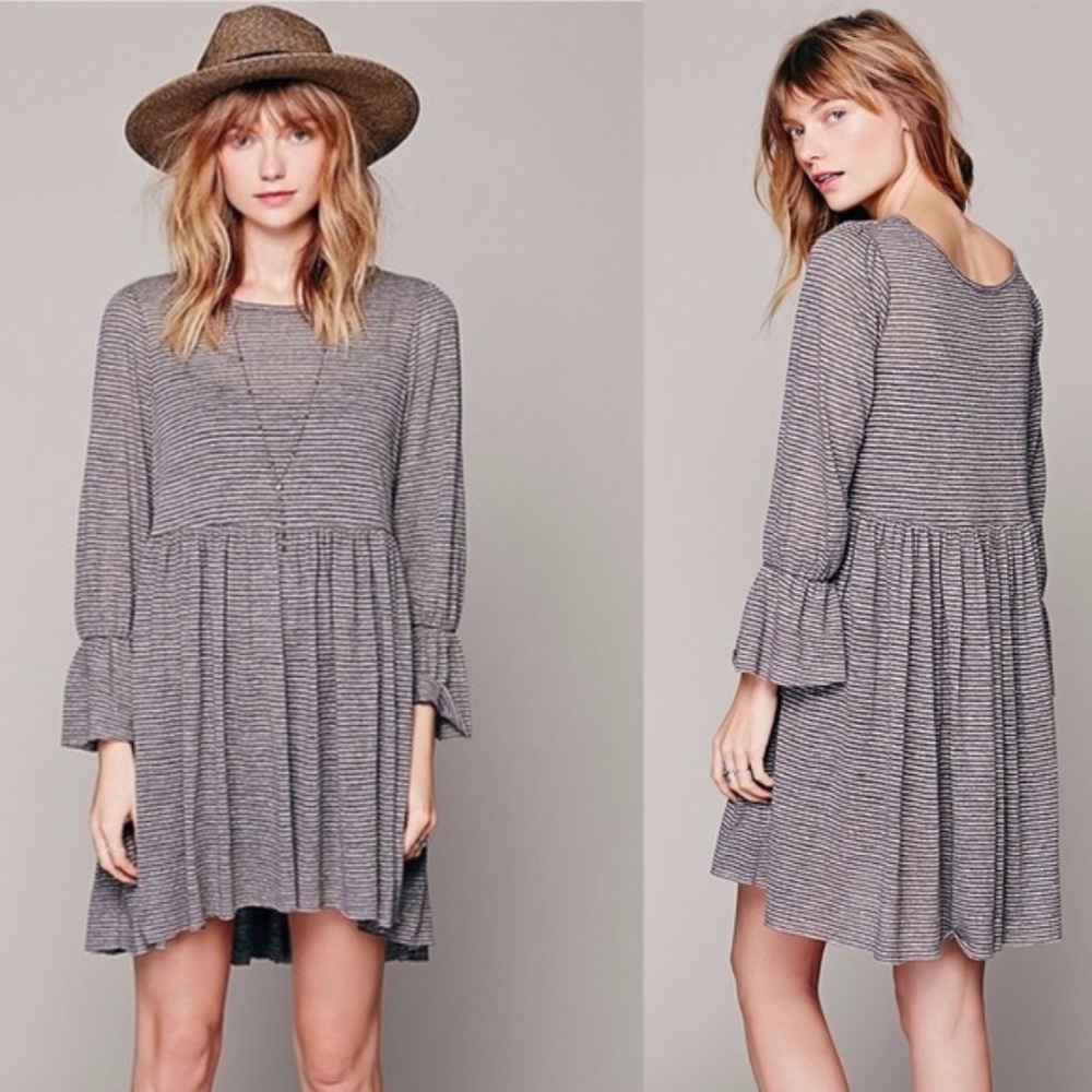 Free People Striped Gray Mini Dress